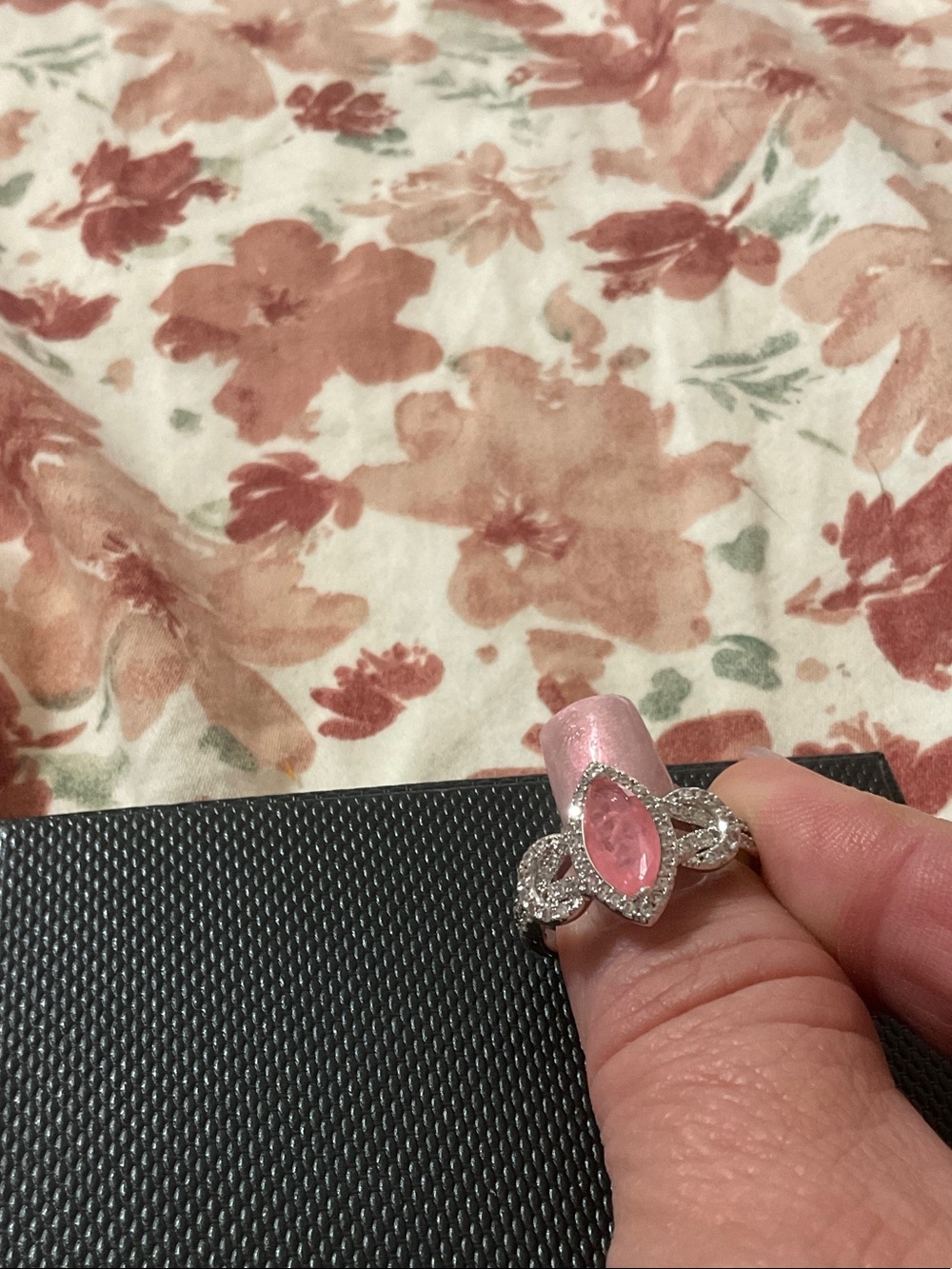 Marquise Pink Halo Ring in Silver-Tone Setting